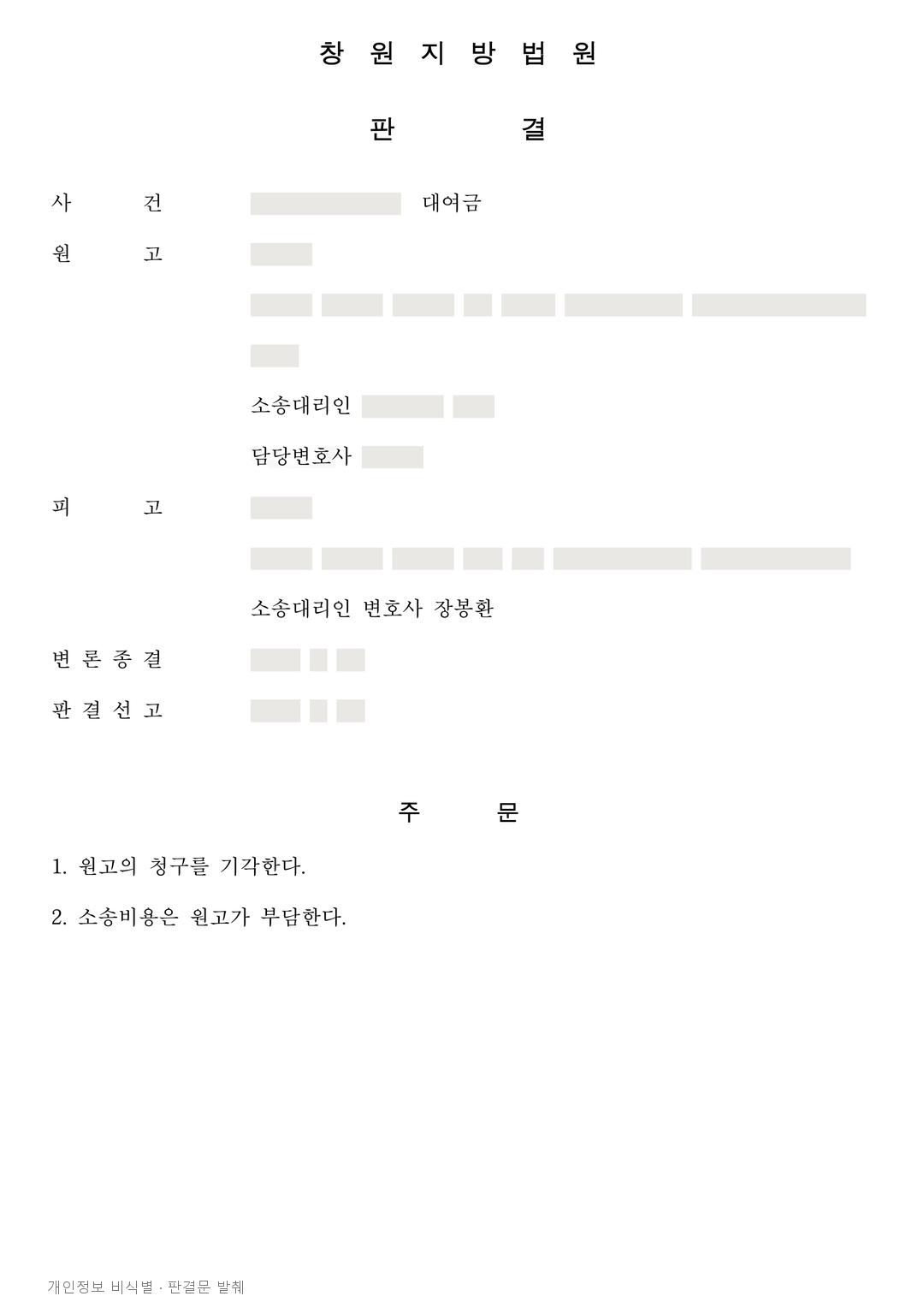 차용증이 있어도 이자 약정은 별개, 추가 대여금 2,825만 원 청구 기각 · 개인정보를 가린 판결문